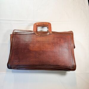 Vintage Michael Scott Woven Leather Briefcase Portfolio Bag Brown Made in USA